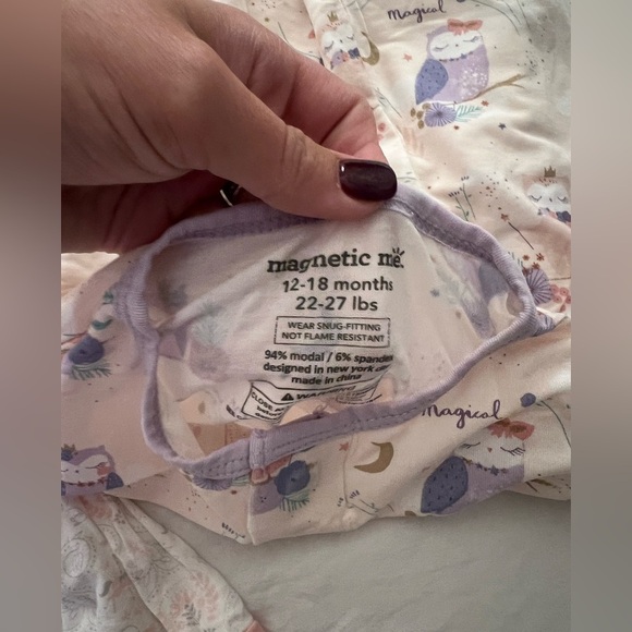 Magnetic Me Pink Magical Owl Print Footie Pajama Sleeper Size 12-18 months - Picture 2 of 2